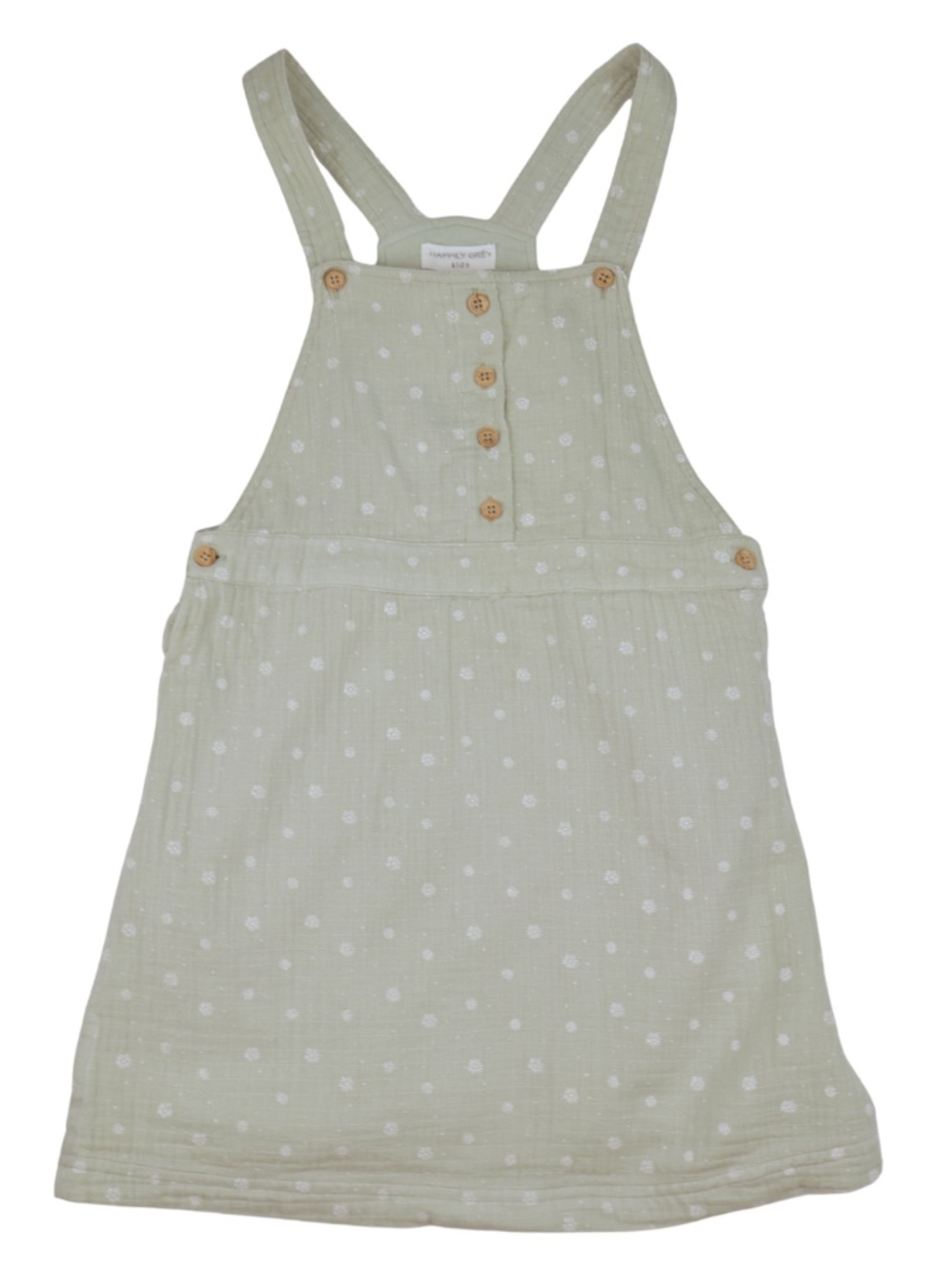 Happy Grey Girls Size 8 Sage Green Overall Dress Polka Dot Cotton